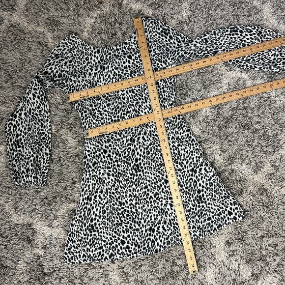 Line & Dot Holly Leopard Long Sleeve Mini Swing Dress Open Back XS Extra Small - Picture 12 of 13